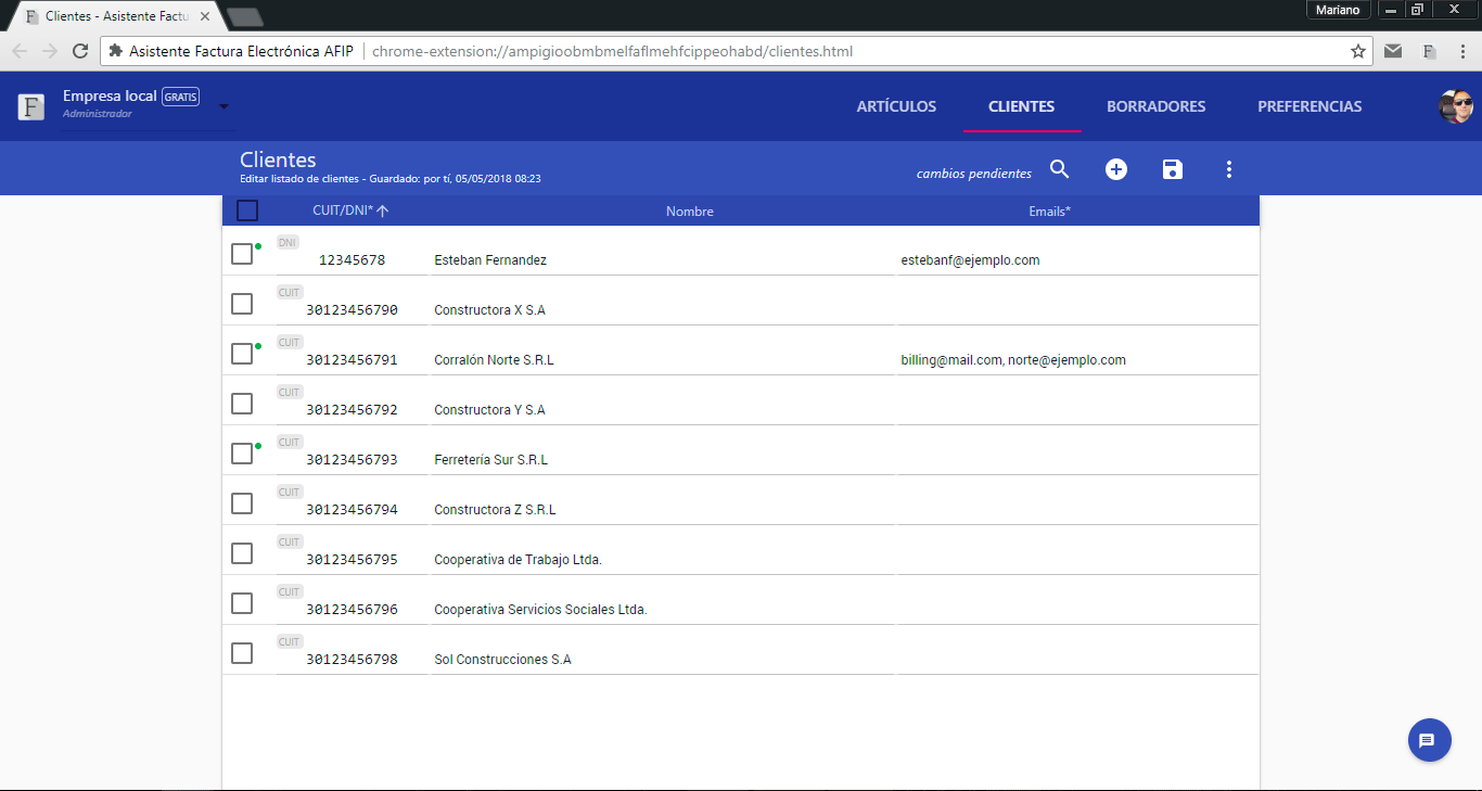 Cargar listado de cliente factura electronica afip