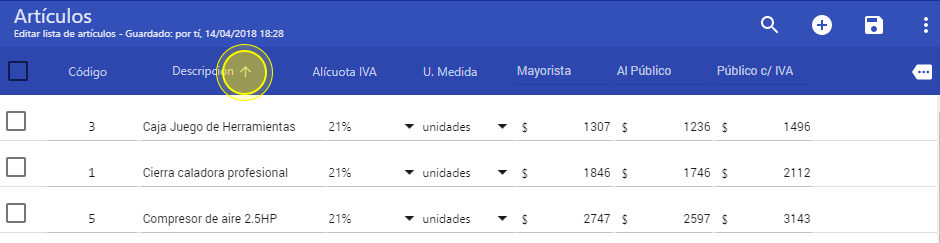 Ordenar artículos alfabéticamente