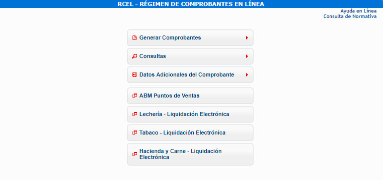 Comprobantes en línea - menu afip