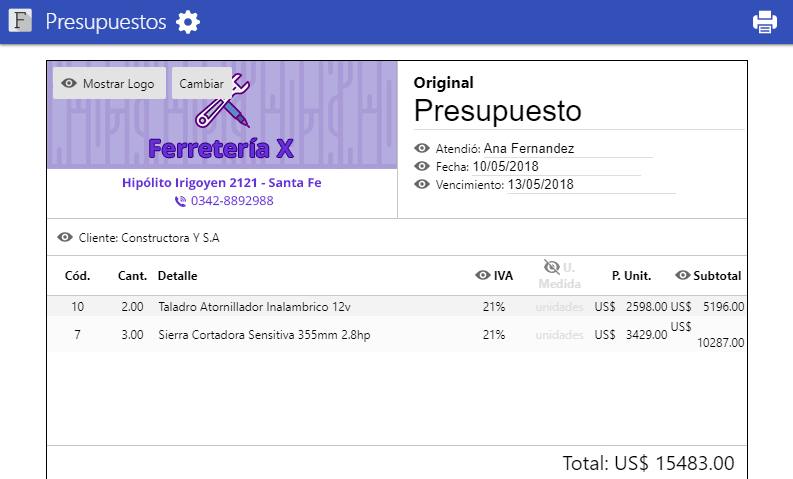 Vista previa de Presupuesto AFIP