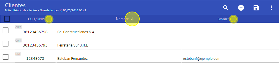 Ordenar listado de clientes
