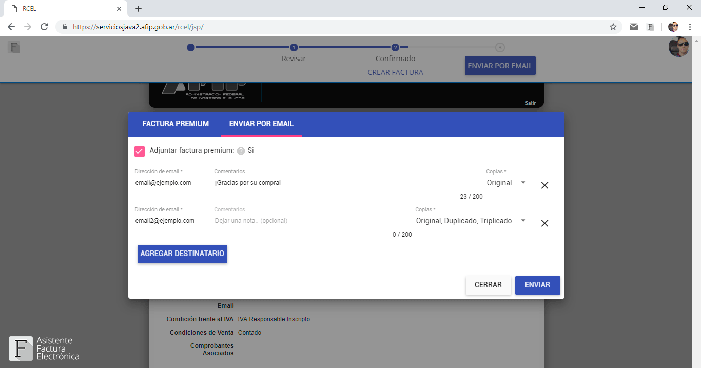 Enviar factura electronica con logo afip
