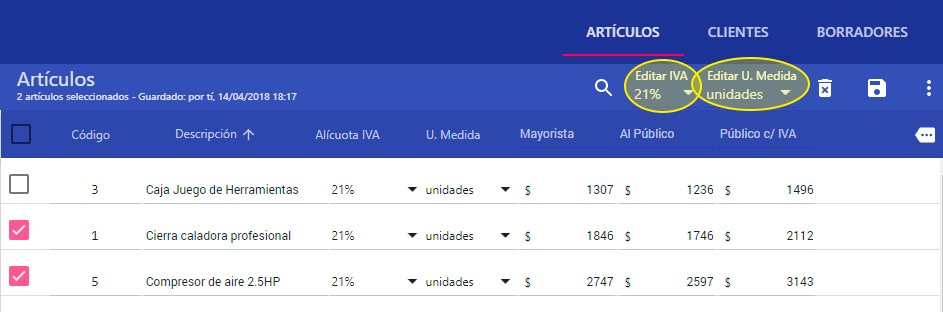 Editar múltiples artículos a la vez