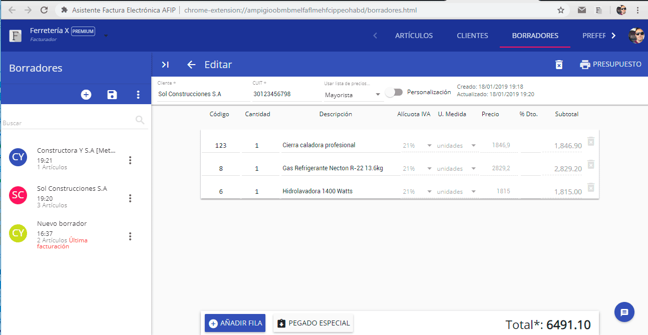 Borradores - Plantillas Factura electrónica AFIP