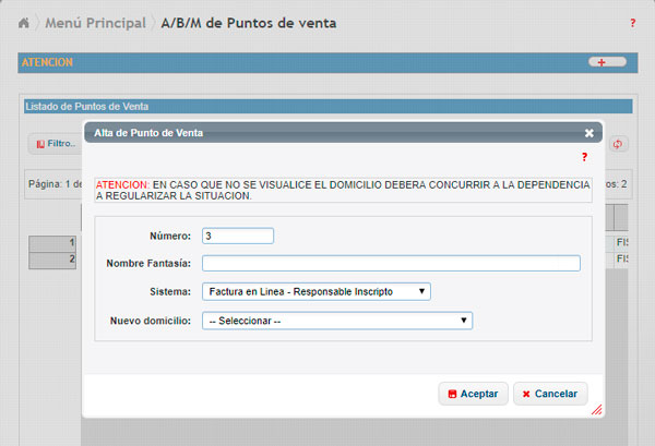 A/b/M Puntos de venta RCEL AFIP