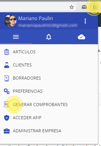 Menú asistente factura electronica