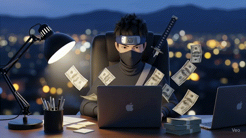 Animated GIF of a ninja making money online