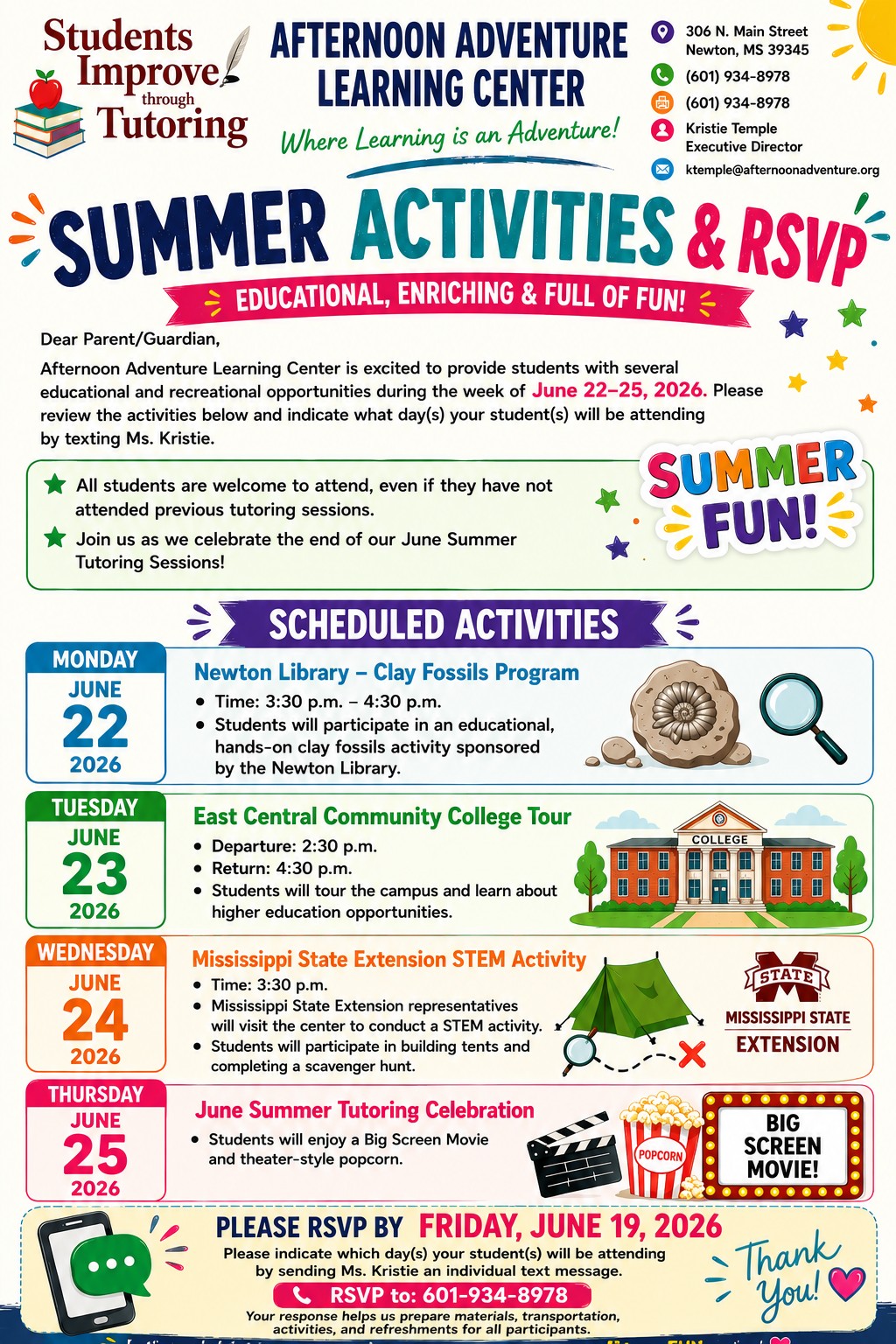 End of June Summer Tutoring Weekly Events