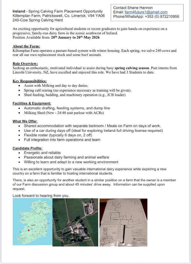 Ag Assist - Ireland Dairy Farm Work Spring 2026 Jan to May