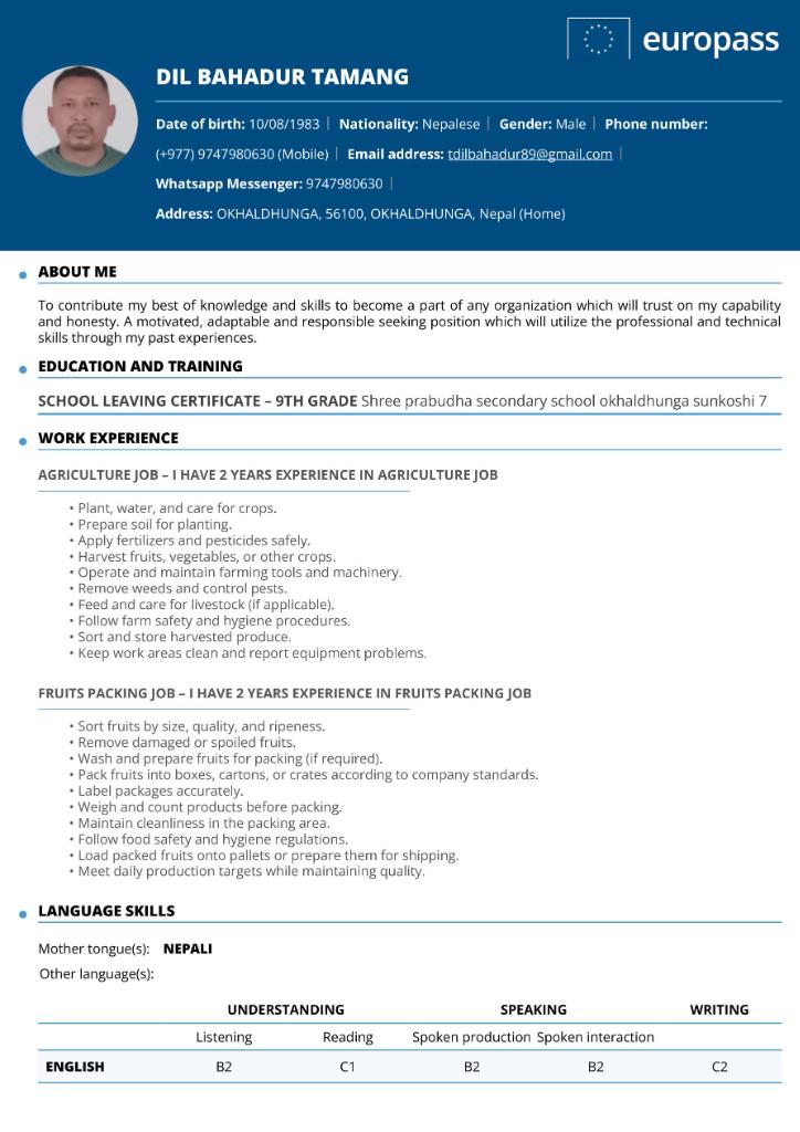 Experienced Agricultural Worker for Crop Care and Packing, Okhaldhunga, Nepal