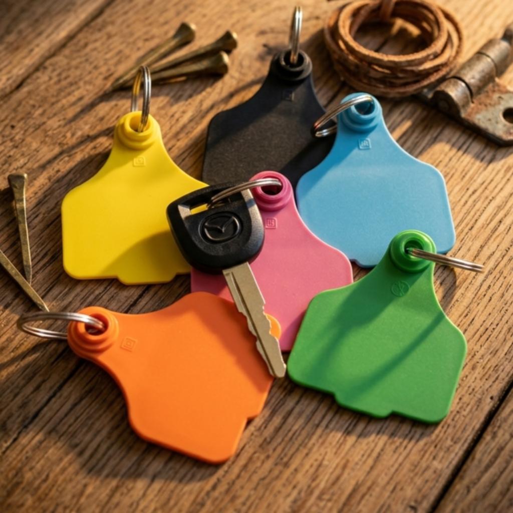 Ag Assist - Cattle Ear Tag Keyring - Custom Engraved Keychain & Luggage Tag