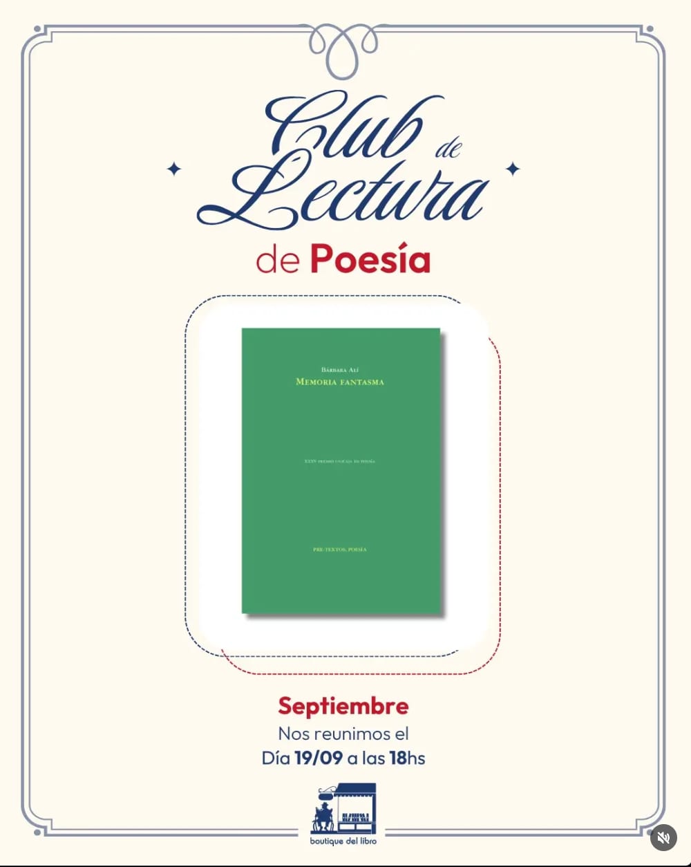 Imagen de Club de lectura de Poesía : "Memoria fantasma" de Bárbara Alí