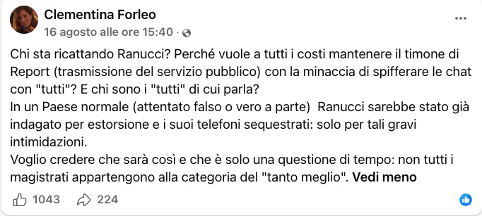 Il post su Facebook del Giudice Forleo