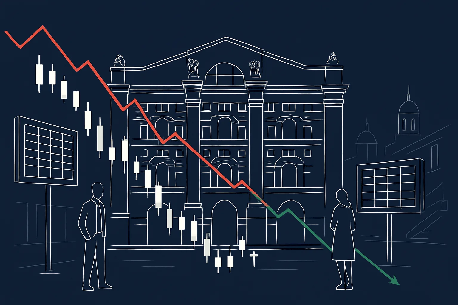 Piazza Affari in rosso: Ftse Mib -1,82%, spread a 128 punti