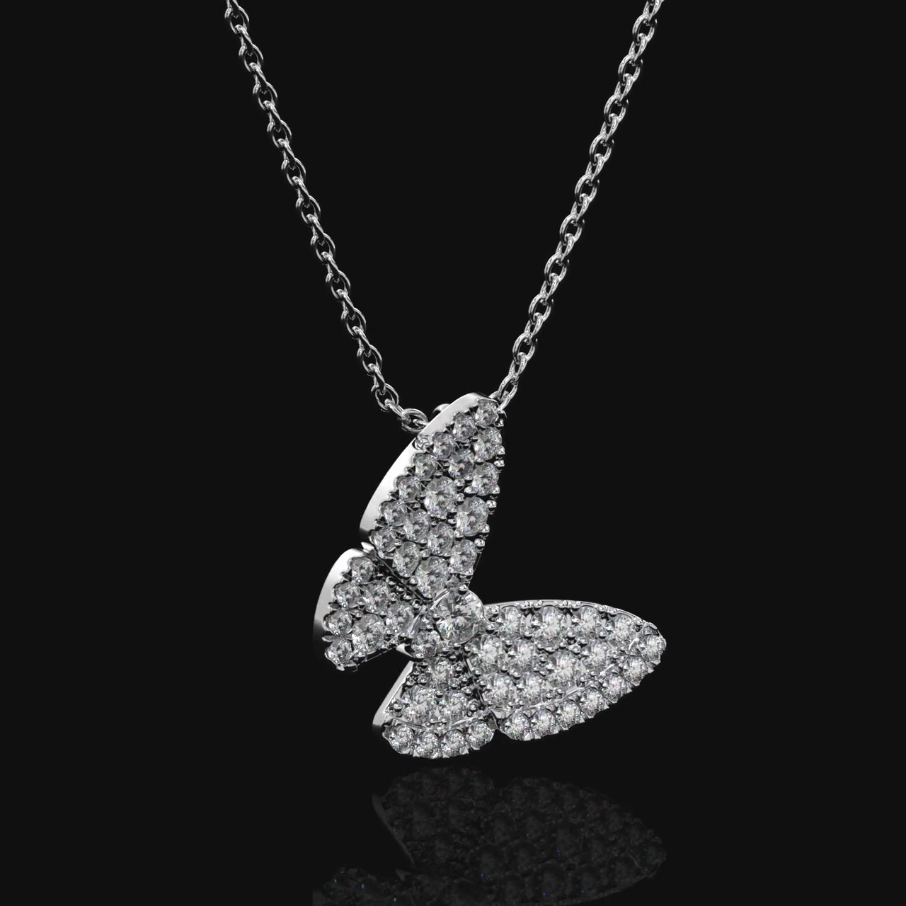 Diamond Butterfly Pendant, 2.80ct Pave, White Gold