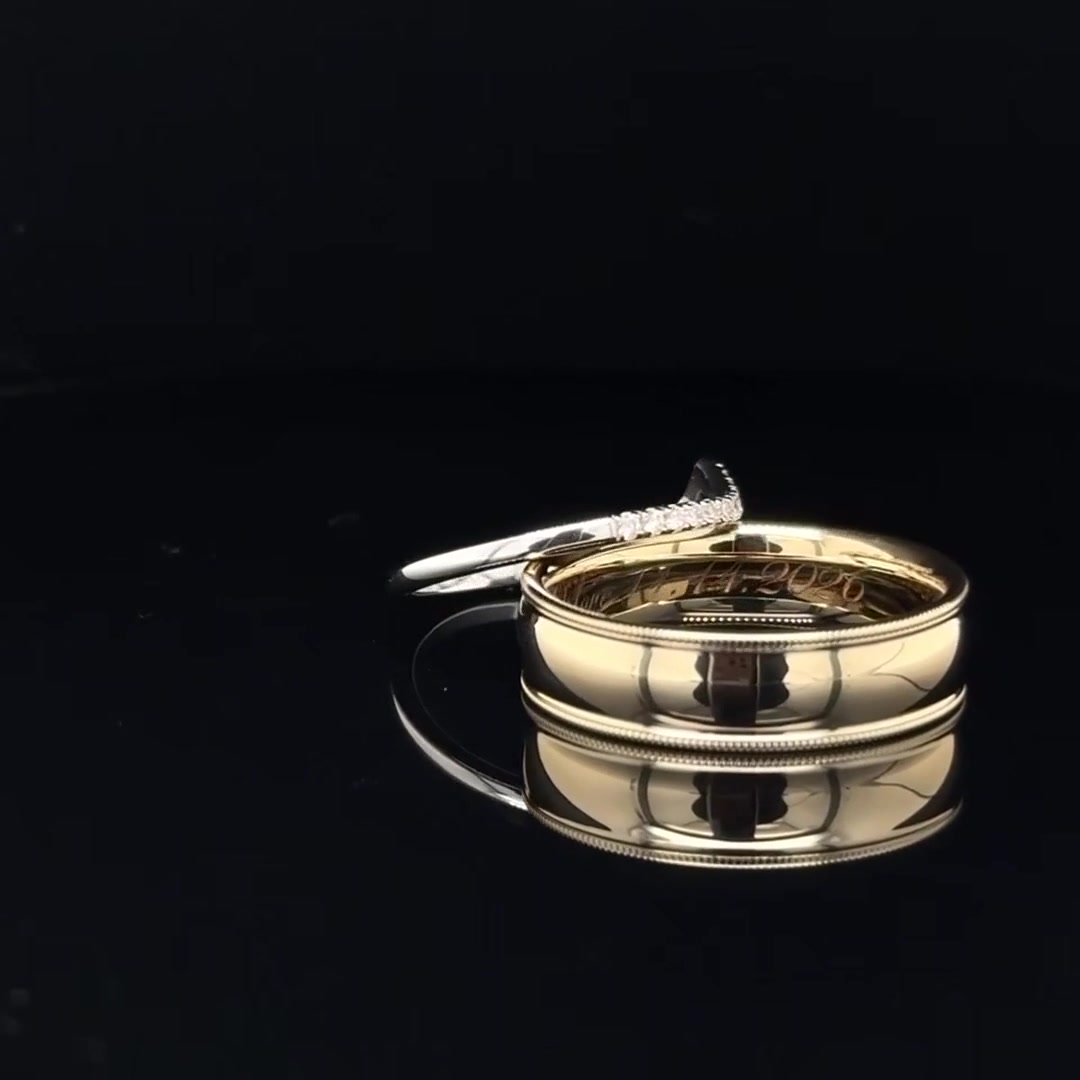 His and hers matching engraved wedding bands