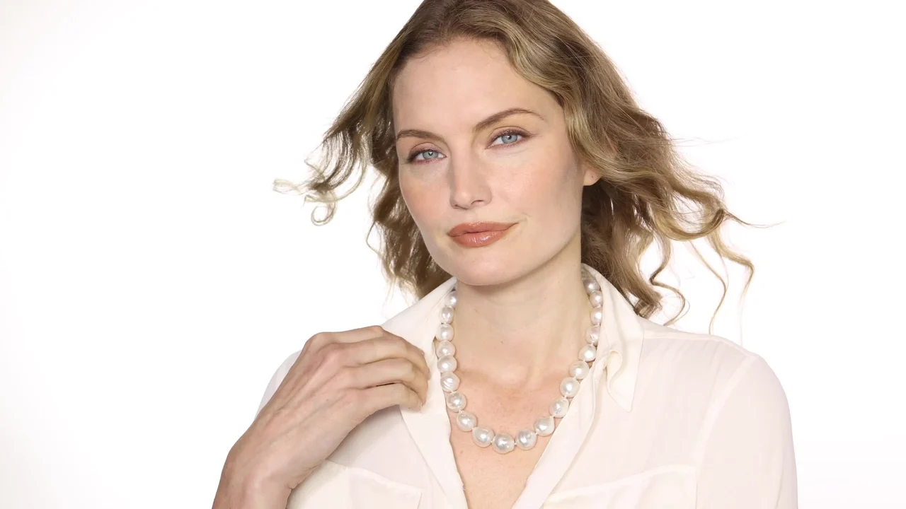 15–17mm White South Sea Baroque Pearl Necklace — GIA Certified film