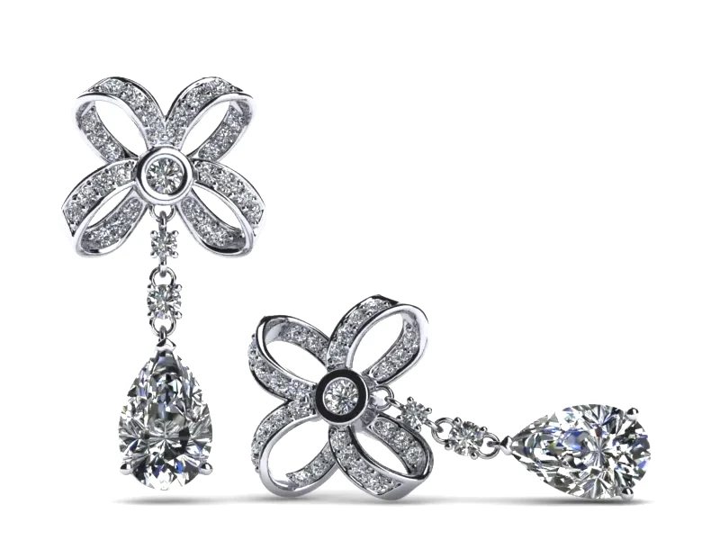 Platinum Emperor drop earrings, three-quarter view showing the pav� ribbons