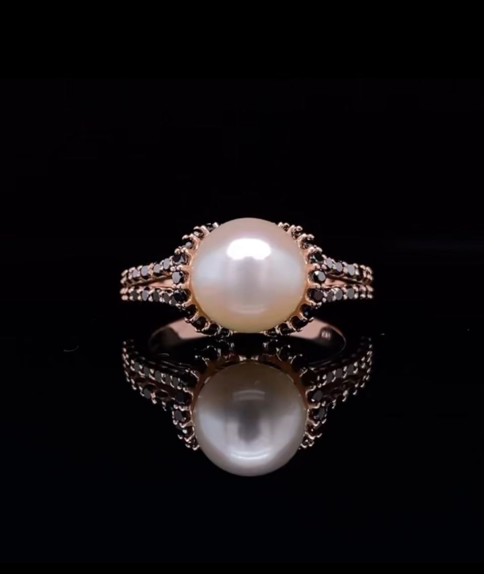 Mesmerizing 14K Rose Gold Black Diamond Ribbon Ring