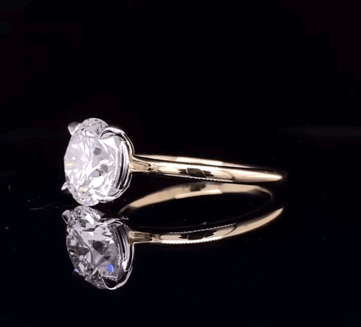 2.70 Carat Ideal Cut Round Brilliant Diamond set in 14K Yellow and Platinum