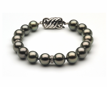 Tahitian Pearl Bracelet with Diamond Rondelles