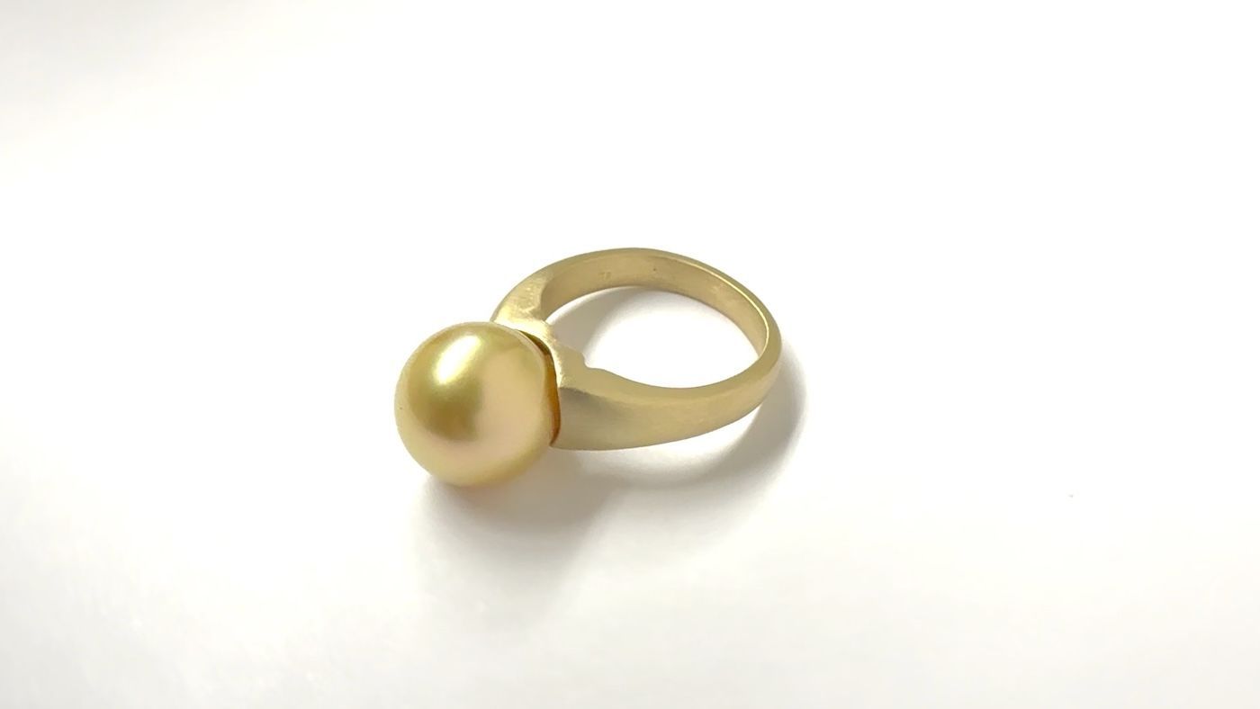 Brush Finish Golden Pearl Ring