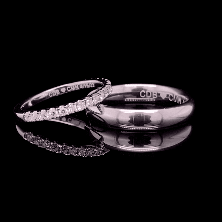 Diamond Wedding Band Set with Emoji Engraving