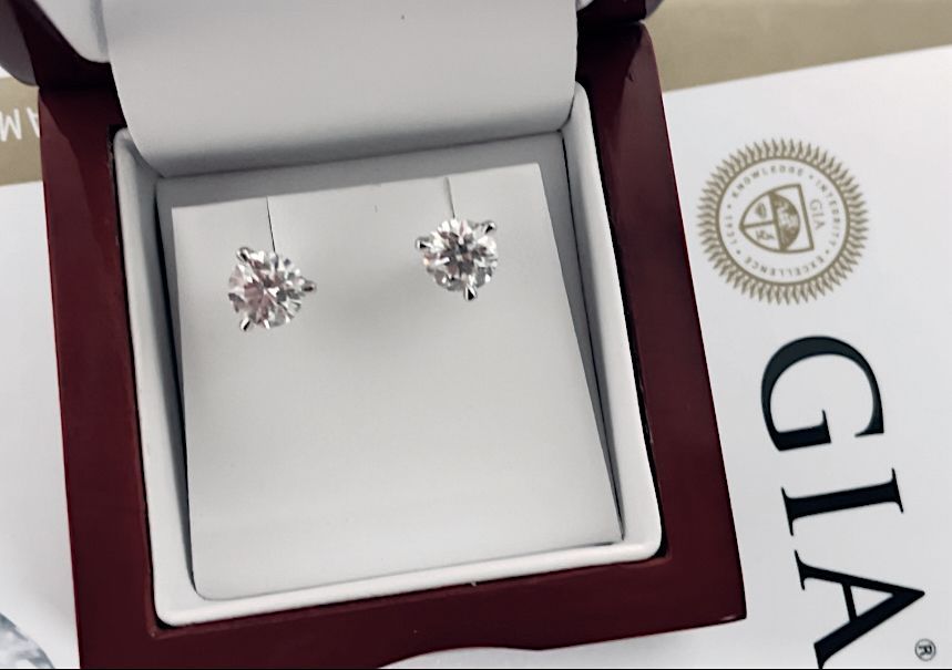 Fireworks! 2.5 Round Brilliant Diamond Stud Earrings in 3 Prong Platinum Setting