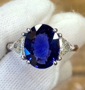 Oval Sapphire & Trillion Diamond Engagement Ring