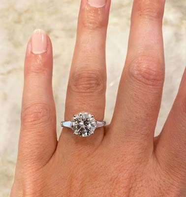3 Carat Round Brilliant Diamond Engagement Ring with Baguettes