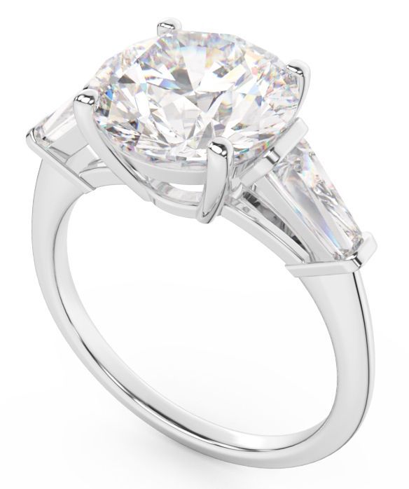 Diamond Engagement Ring | Round Brilliant Flanked by Two Tapered Baguettes