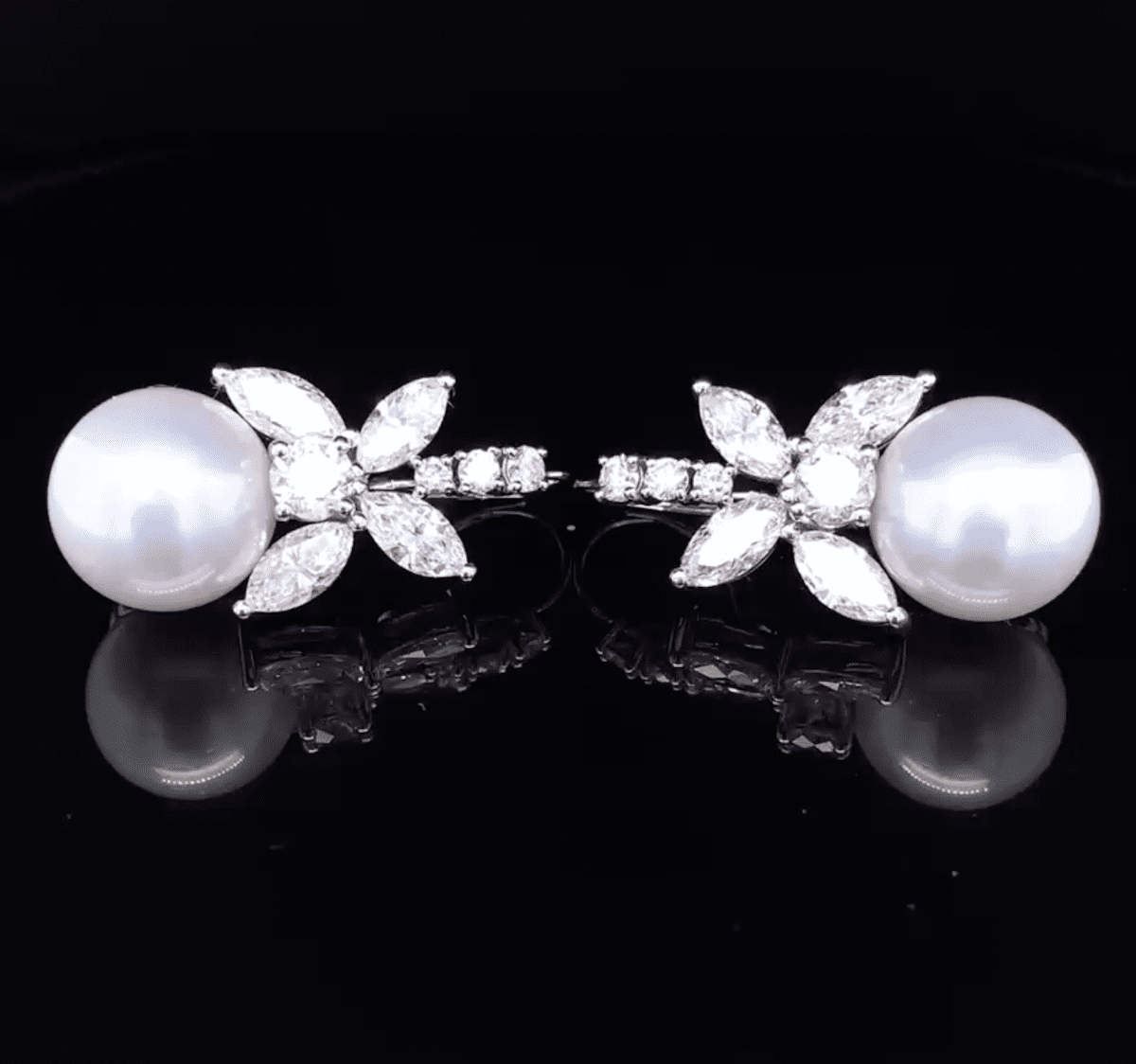 South Sea Pearl Marquise Flower Lever Back Earring