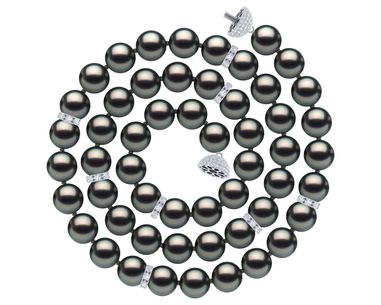 Round Tahitian Pearl Necklace with Diamond Rondelles