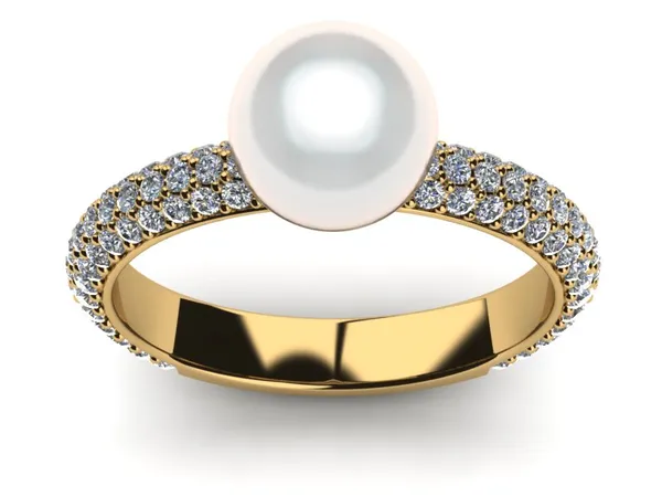 Japanese Akoya Pearl Three Row Pave Ring