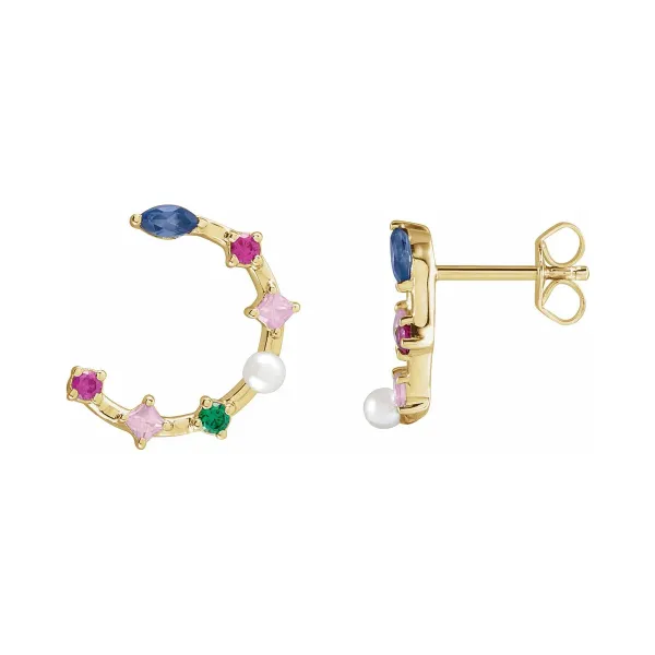 Freshwater Pearl & Multi-Gemstone Hoop Earrings