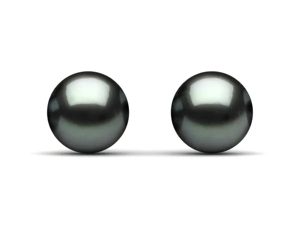 7.0 mm TRUE AAA Black Light Green Freshwater Round Pearl Stud Earrings