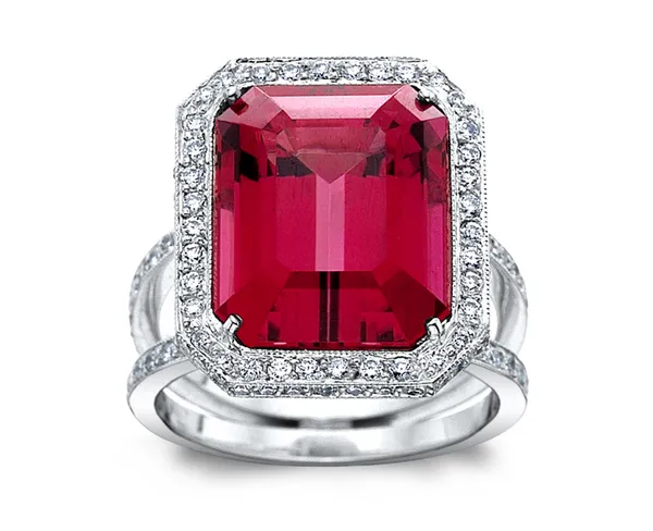 Rubellite w/0.72cttw. Diamond Platinum Ring