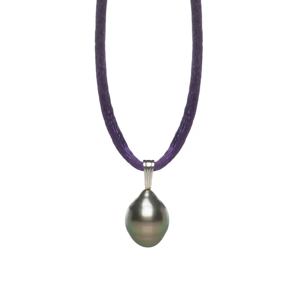 Pearl Silk Cord Necklace with Black Tahitian Pearl
