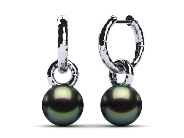 Tahitian Pearl Double Hoop Hammered Style Earring
