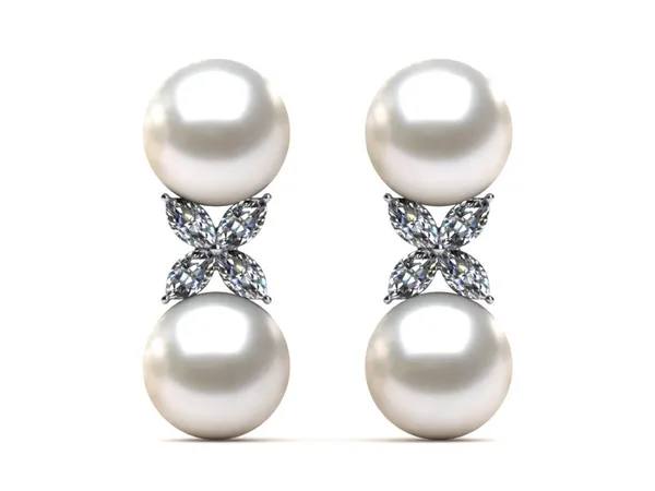 South Sea Pearl Marquise Princess Cut Diamond Earrings .73 carats t.d.w.