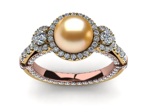 Golden Pearl 3 Halo Ring