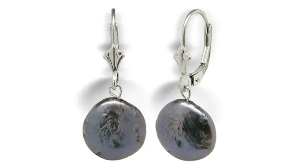 Black Coin Pearl Freshwater Dangle Earring