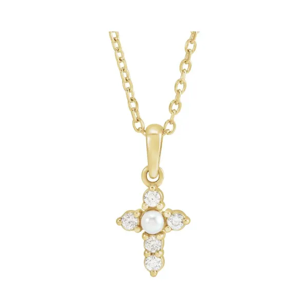 Seed Pearl & Diamond Cross Necklace