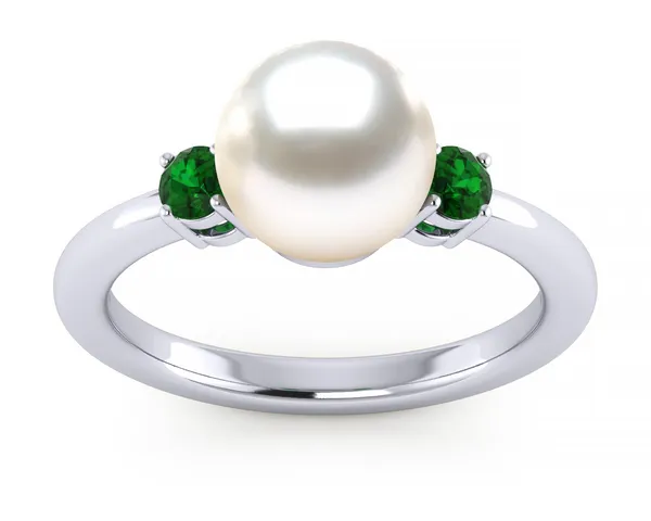 Akoya Pearl Grace Ring with Green Emerald