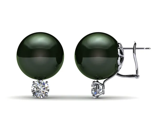 14mm Black South Sea Tahitian Pearl Earring with 1.1 carat t.d.w
