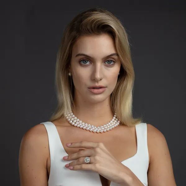 7.5 x 8mm White Freshwater Pearl Necklace Triple Strand
