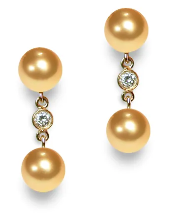 Swinging Golden South Sea Pearl and Diamond Earring