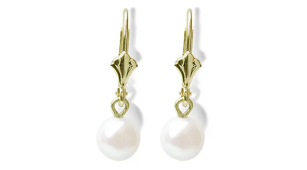 White Dangle a Round Freshwater Cultured Pearl Earring