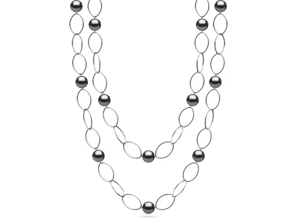 36 Inch Tahitian Pearl 10mm Hammered Link Necklace