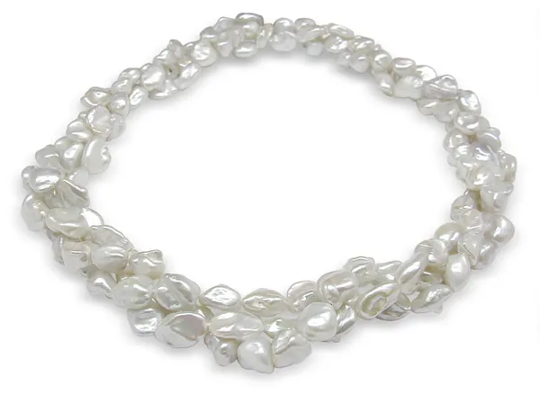 White Multi Strand Freshwater Biwa Nugget Pearl Necklace